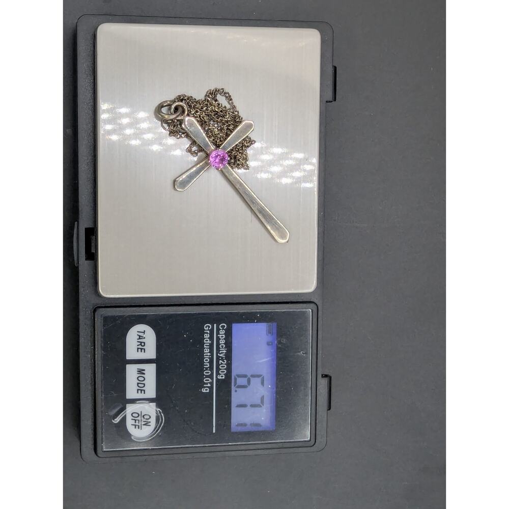 Vintage Art Deco Style 925 Pink Stone Cross Pendant Necklace Red UV Glows - Picture 12 of 12